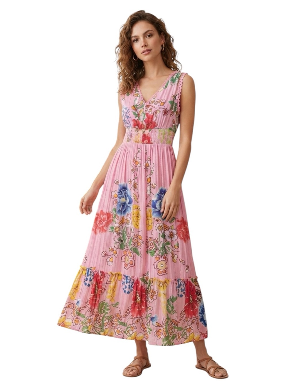 Me 2 Magic Pink Floral V-Neck Maxi Dress NWT Size M